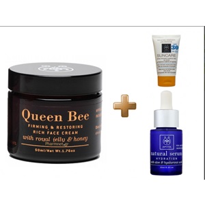 Apivita Queen Bee Συσφιγκτική και Επανορθωτική Κρέμα Hμερας πλούσιας υφής 50ml & Natural Serum15ml & Suncare SPF30 15ml  < Erp